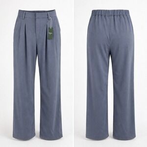 NWT Halara High Waisted Pleated Wide Leg Waffle Knit Trousers slate blue SM/Tall